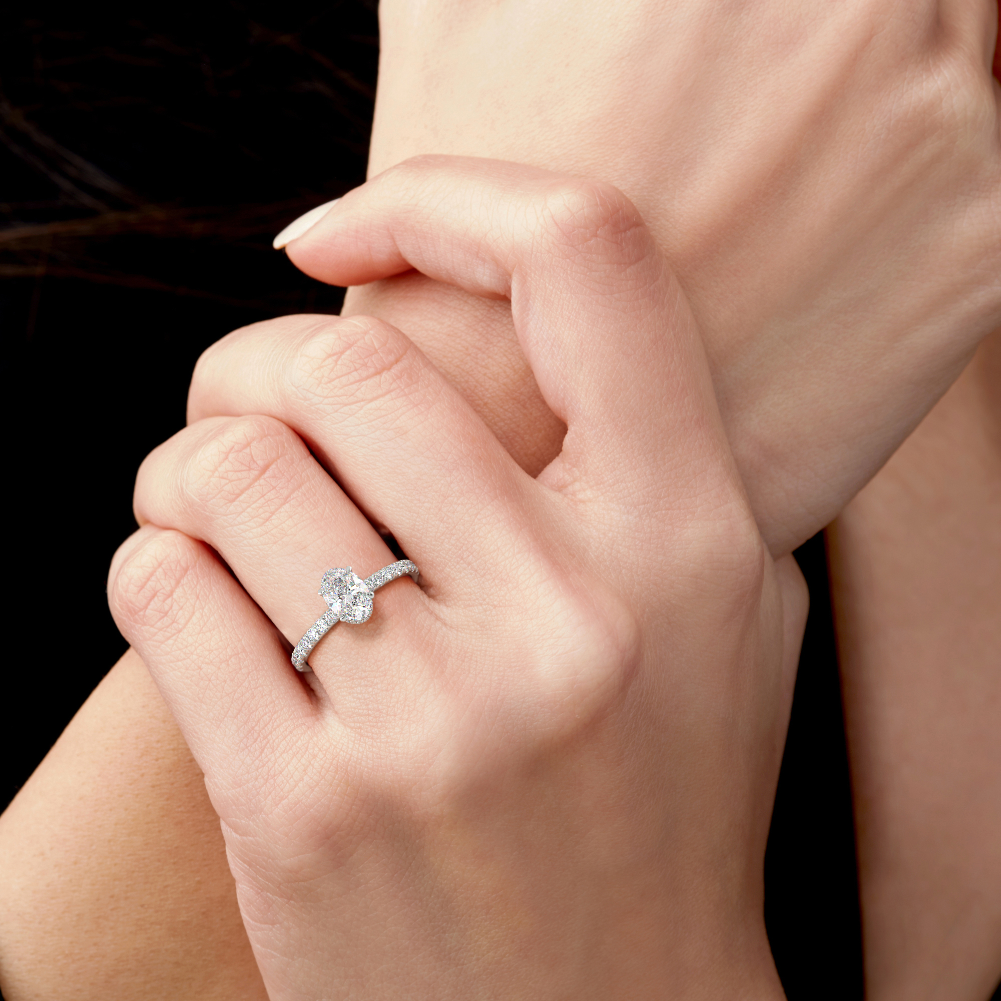 Oval Cut Wraparound Hidden Halo Diamond Band