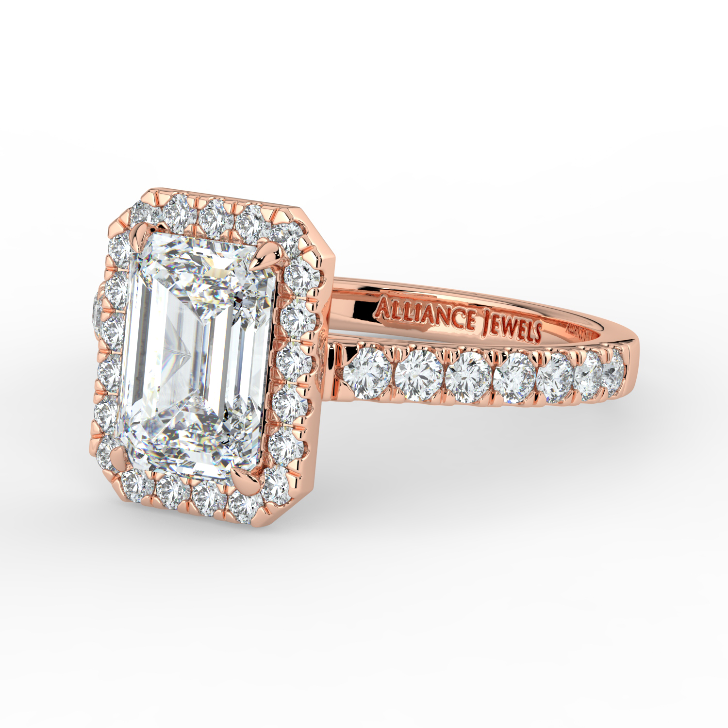 Emerald Cut Classic Halo Diamond Band