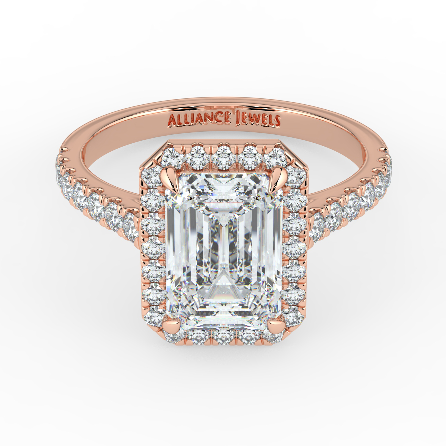 Emerald Cut Classic Halo Diamond Band