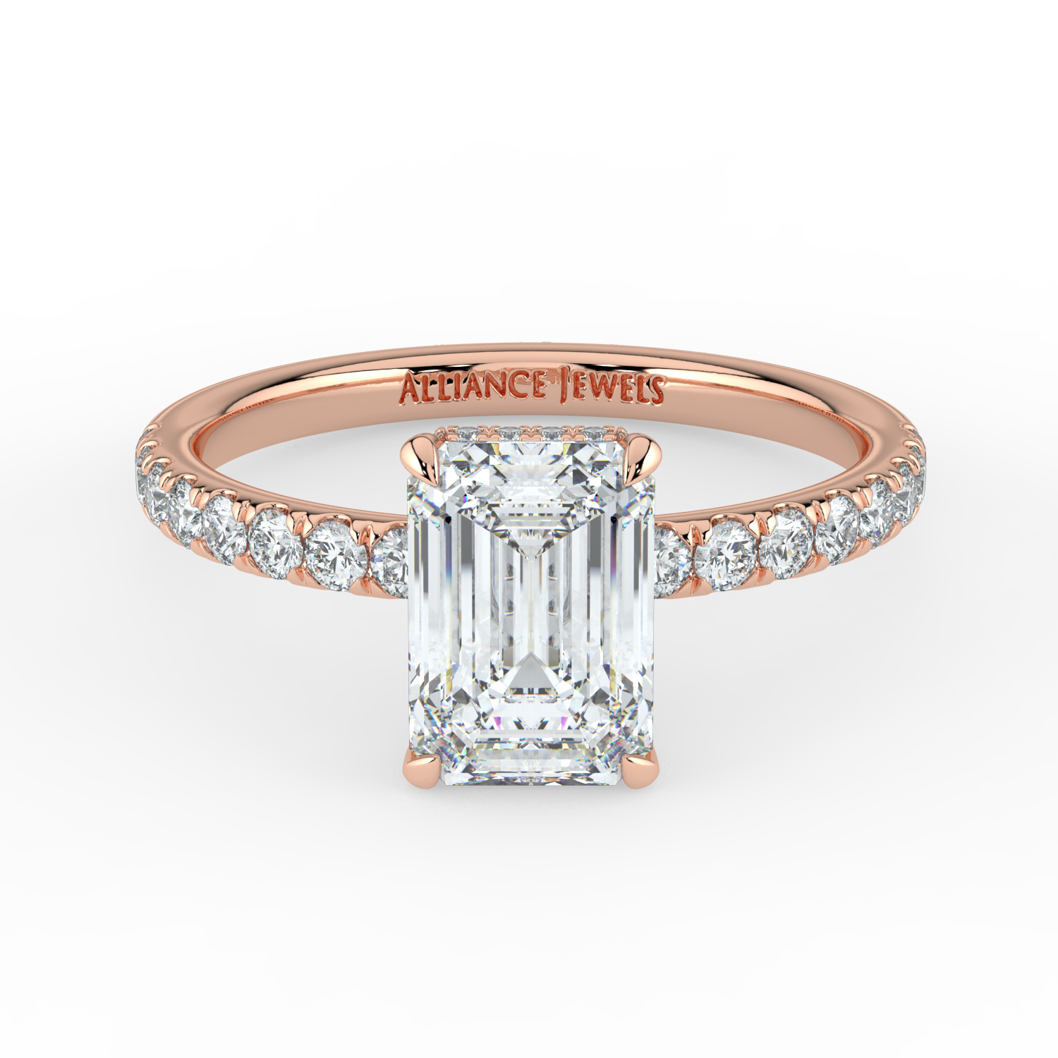 Emerald Cut Wraparound Hidden Halo Diamond Band