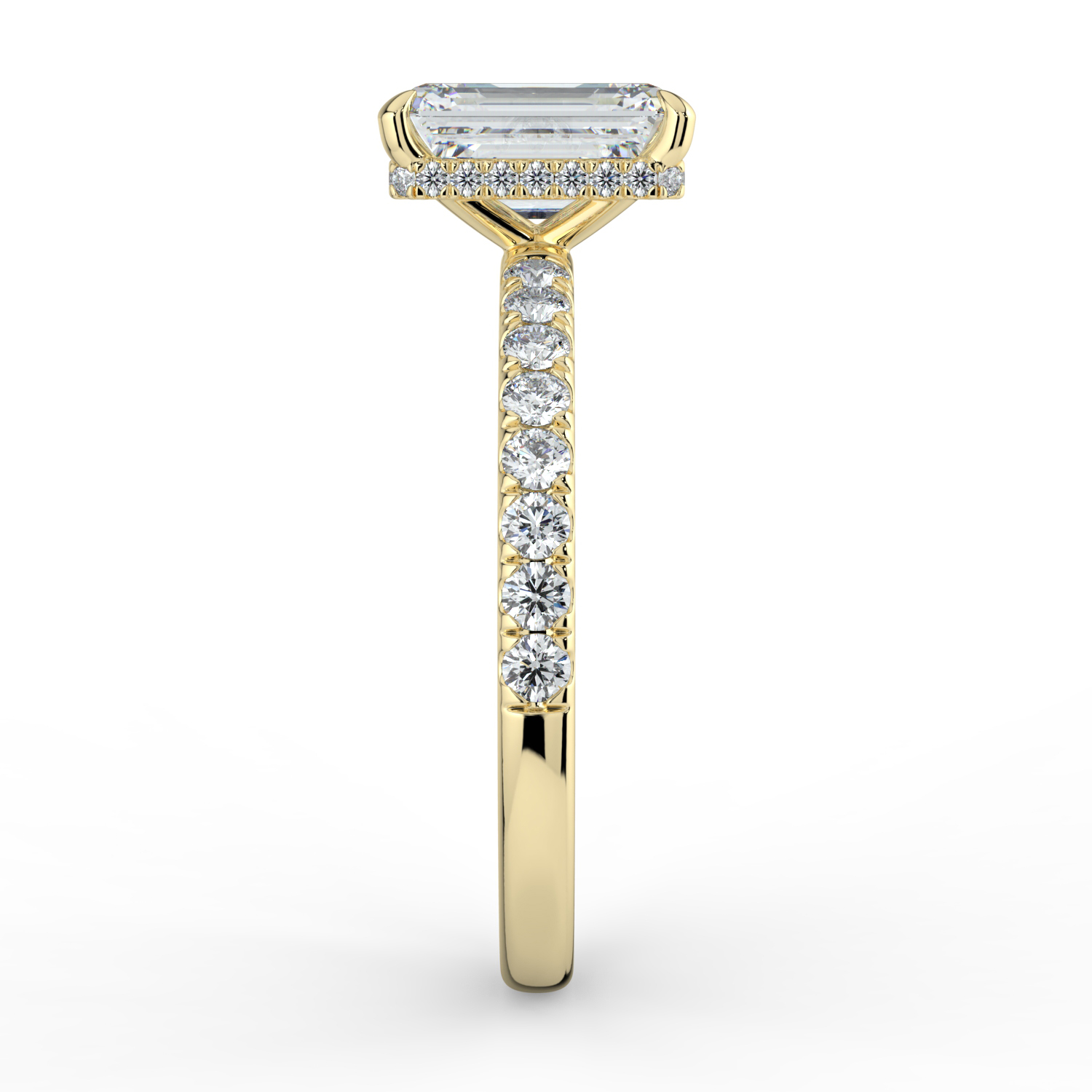 Emerald Cut Wraparound Hidden Halo Diamond Band