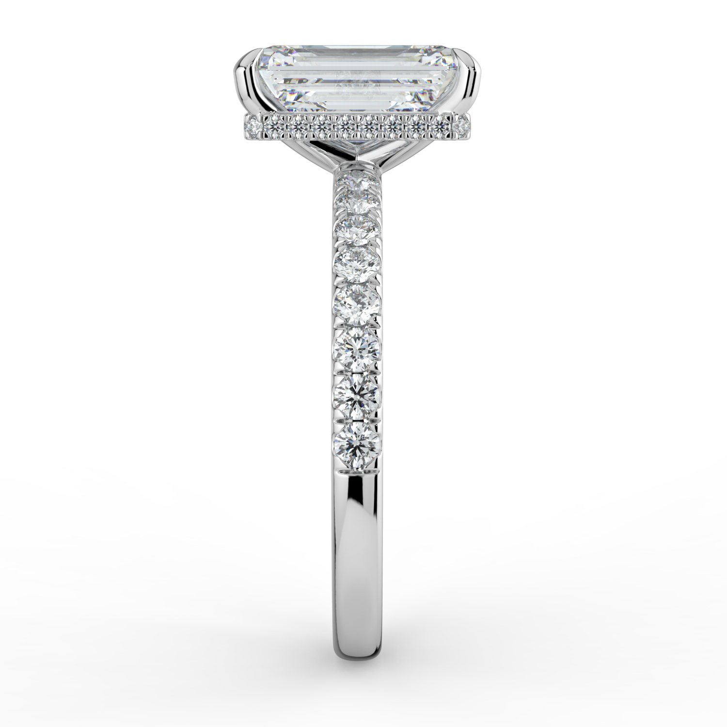 Emerald Cut Wraparound Hidden Halo Diamond Band