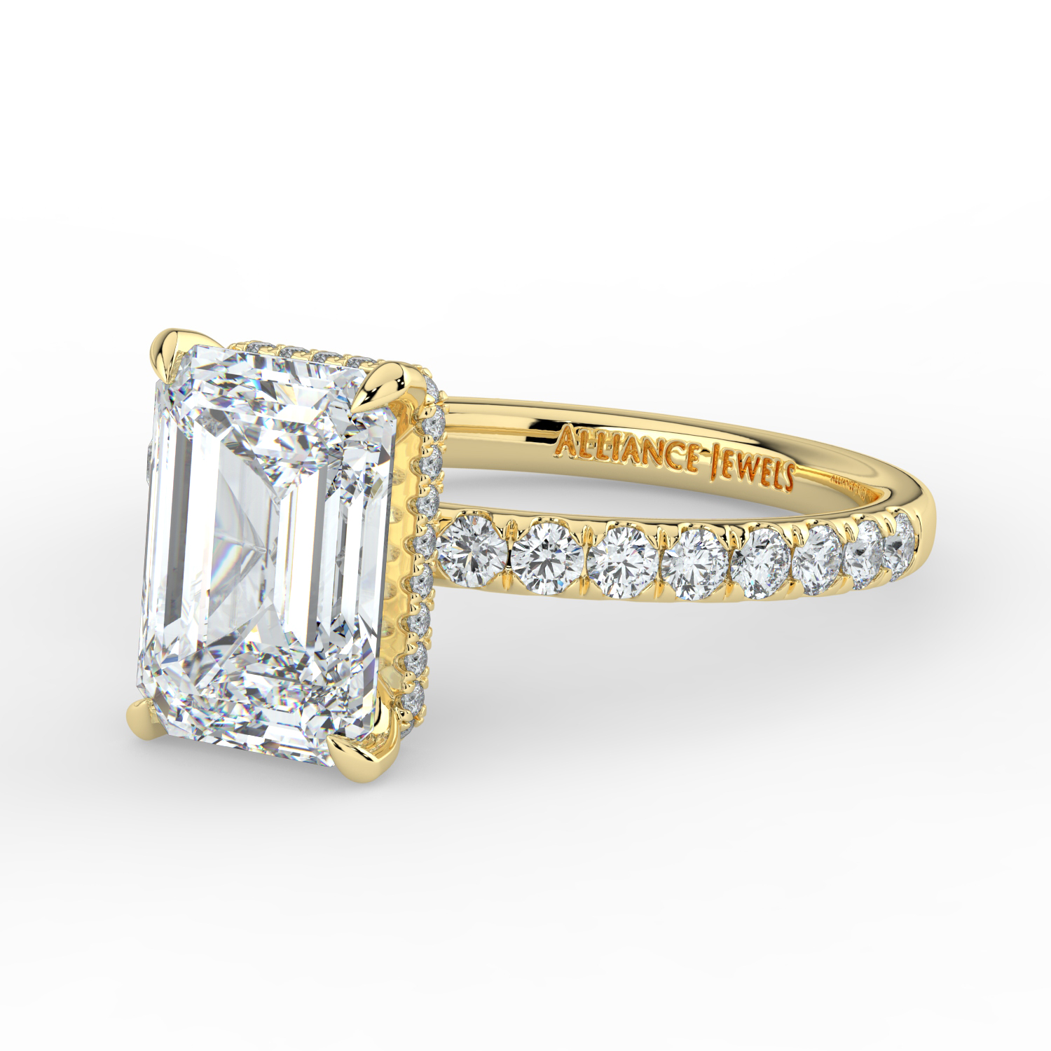 Emerald Cut Wraparound Hidden Halo Diamond Band