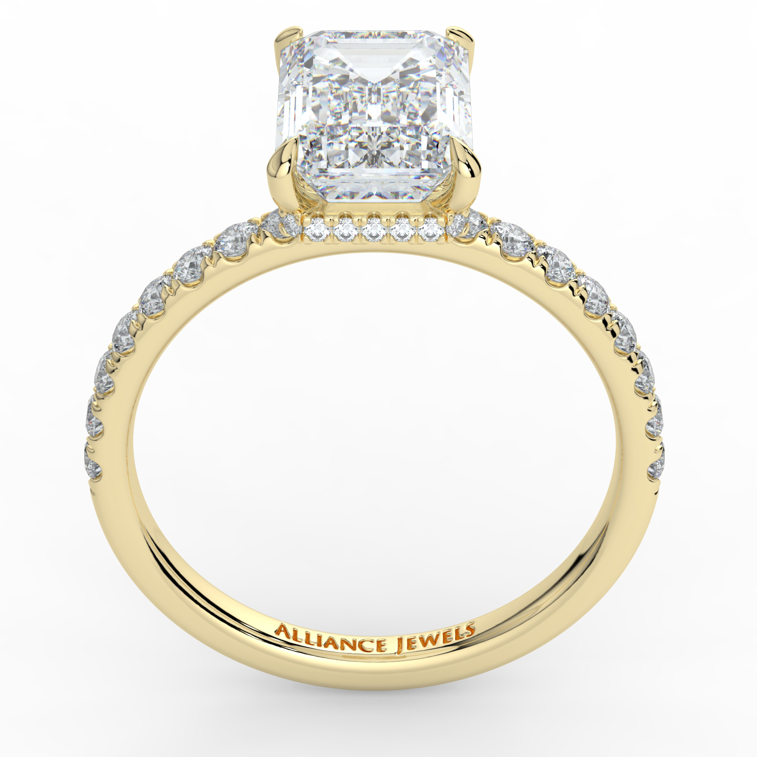 Emerald Cut Wraparound Hidden Halo Diamond Band