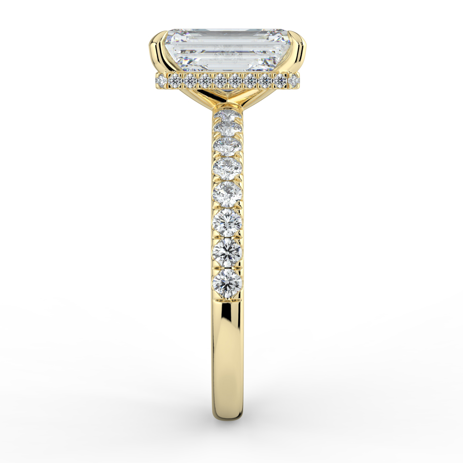 Emerald Cut Wraparound Hidden Halo Diamond Band