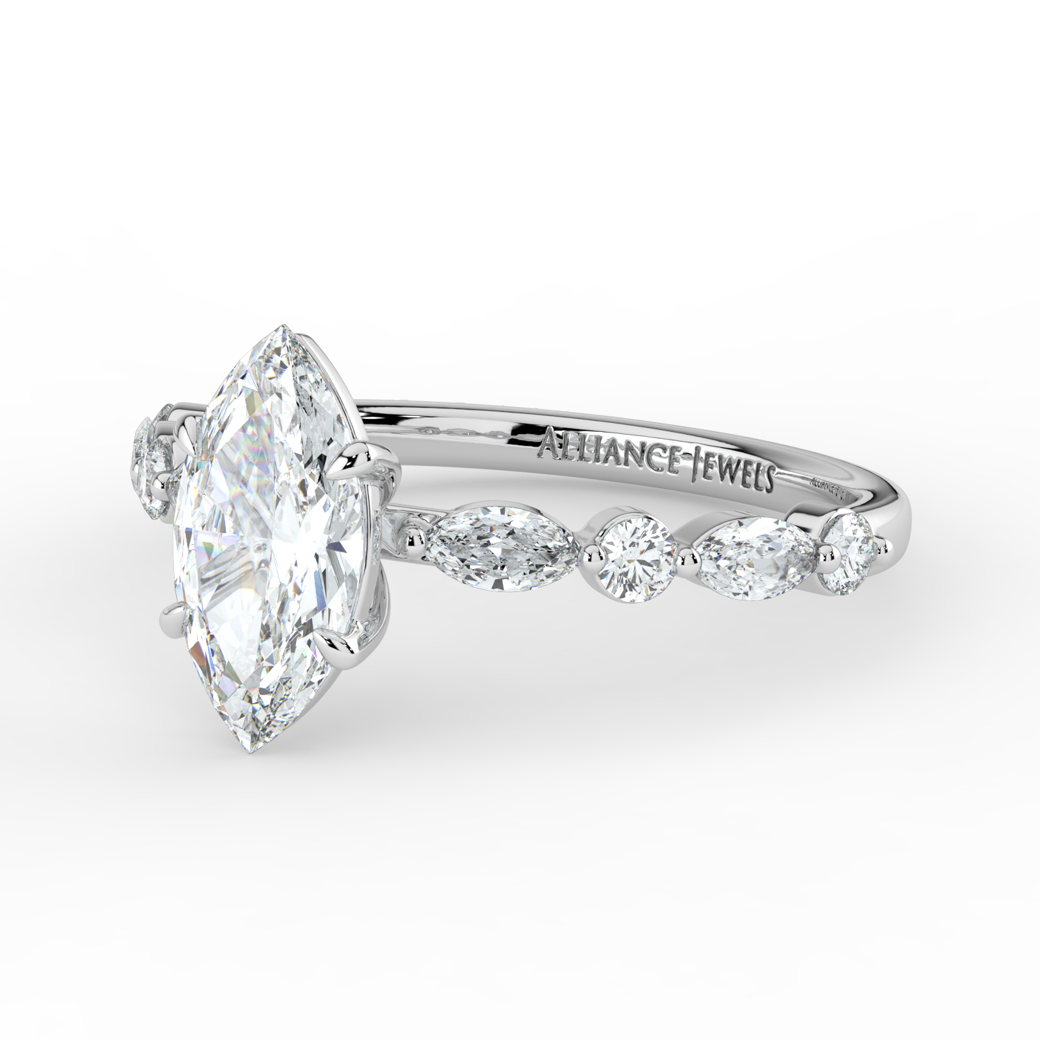 Marquise Cut-Marquise and Round Diamond Band