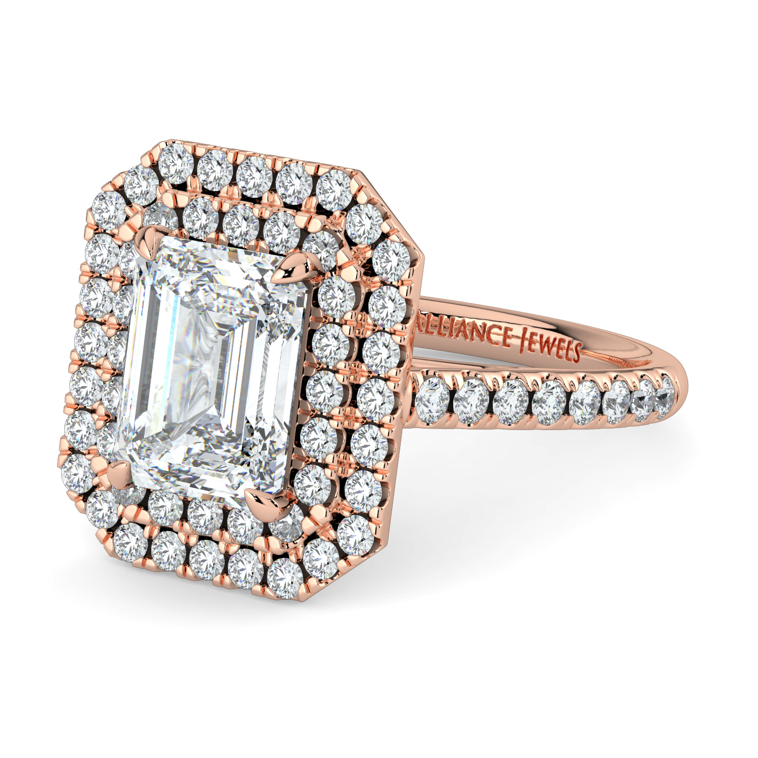 Emerald Cut Double Halo Diamond Band