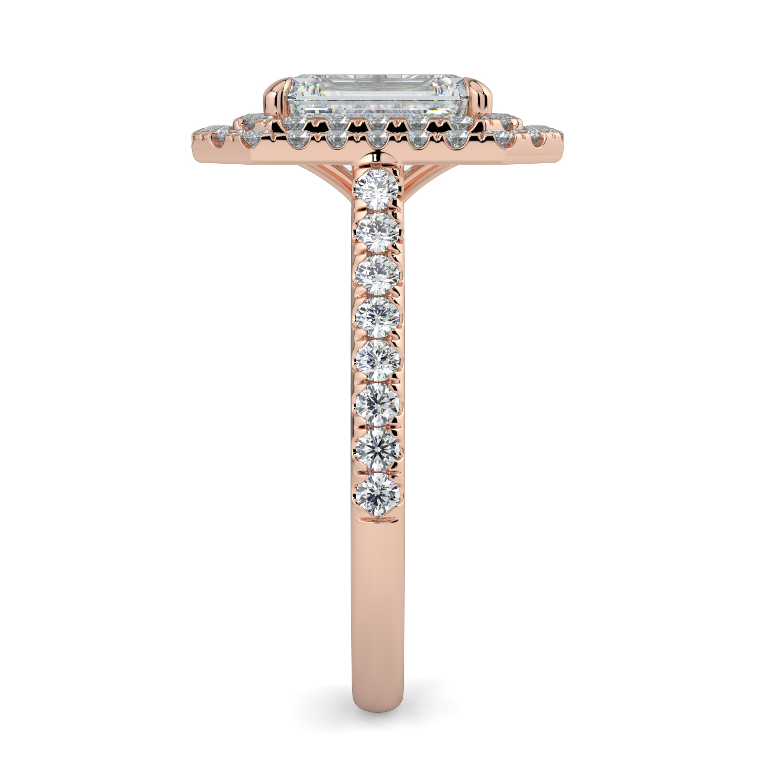 Emerald Cut Double Halo Diamond Band