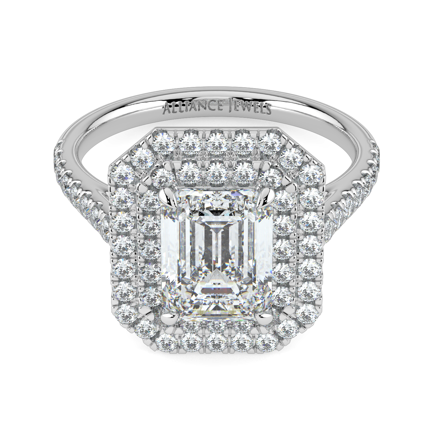 Emerald Cut Double Halo Diamond Band