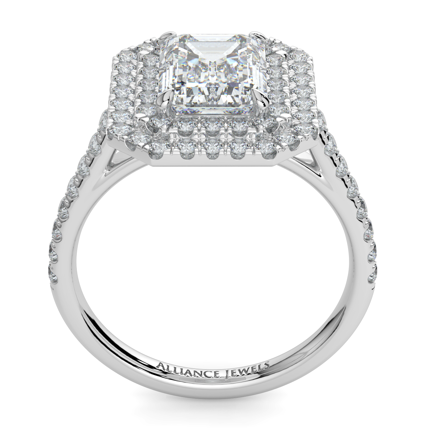Emerald Cut Double Halo Diamond Band