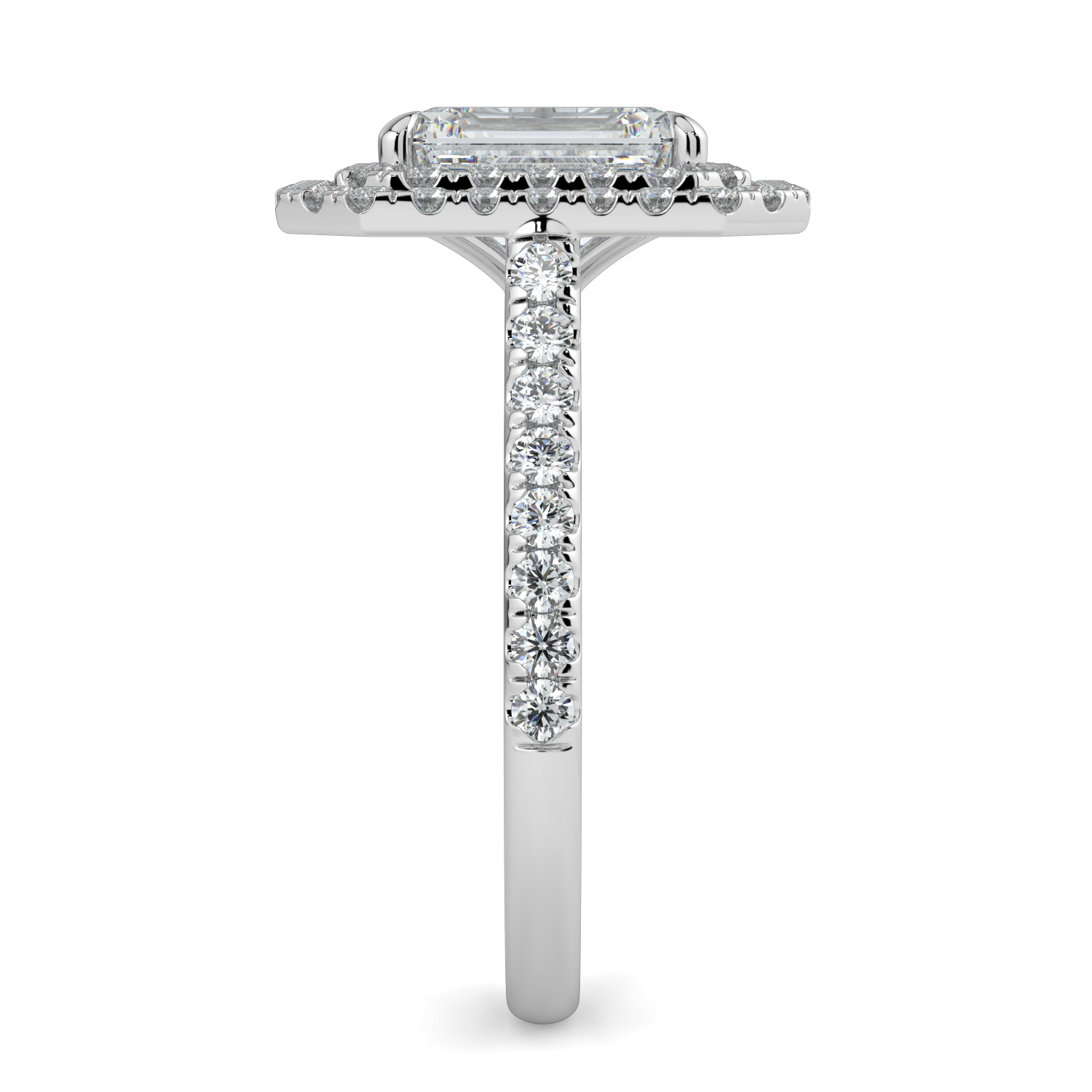 Emerald Cut Double Halo Diamond Band