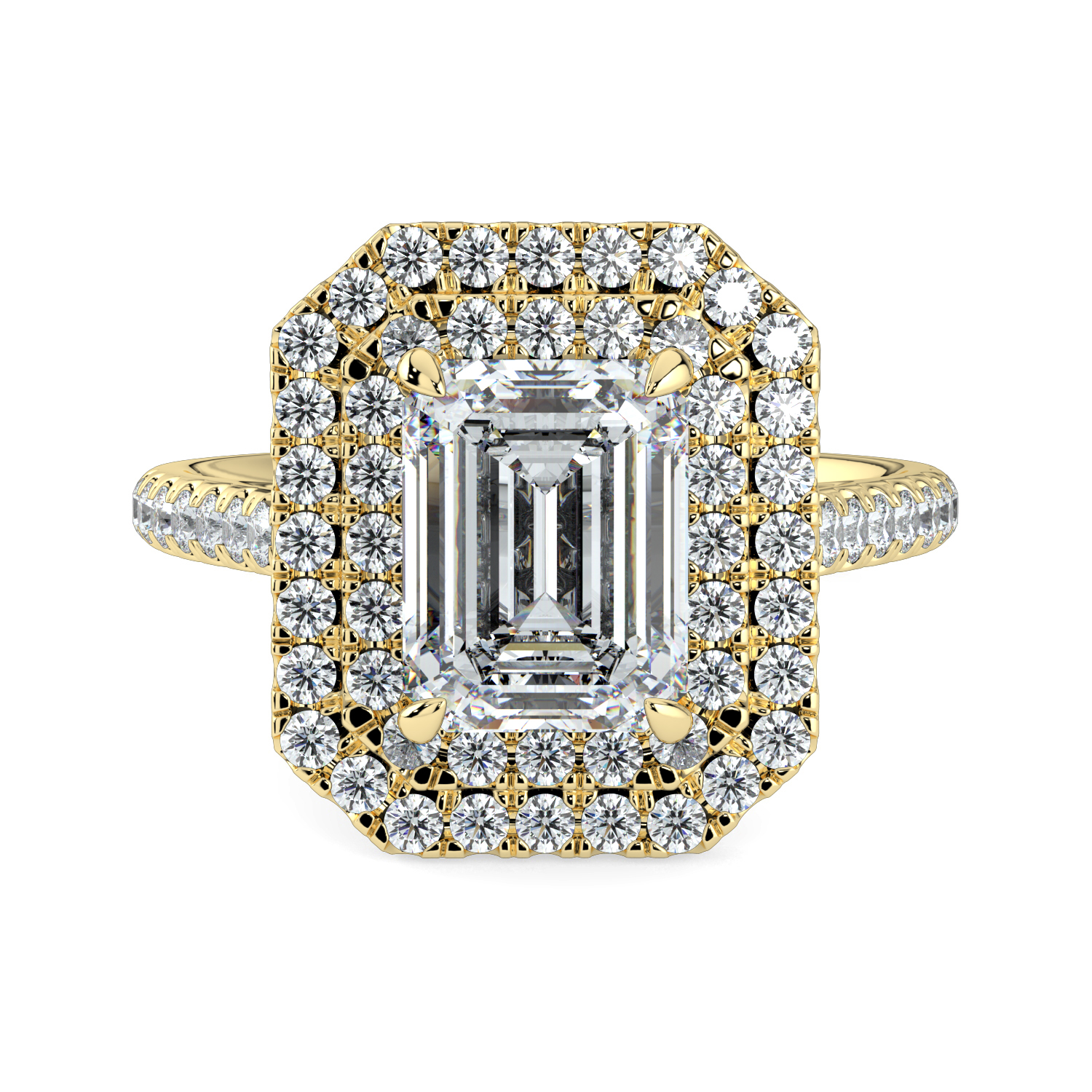 Emerald Cut Double Halo Diamond Band