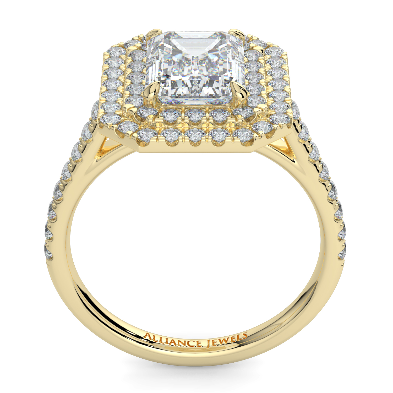 Emerald Cut Double Halo Diamond Band
