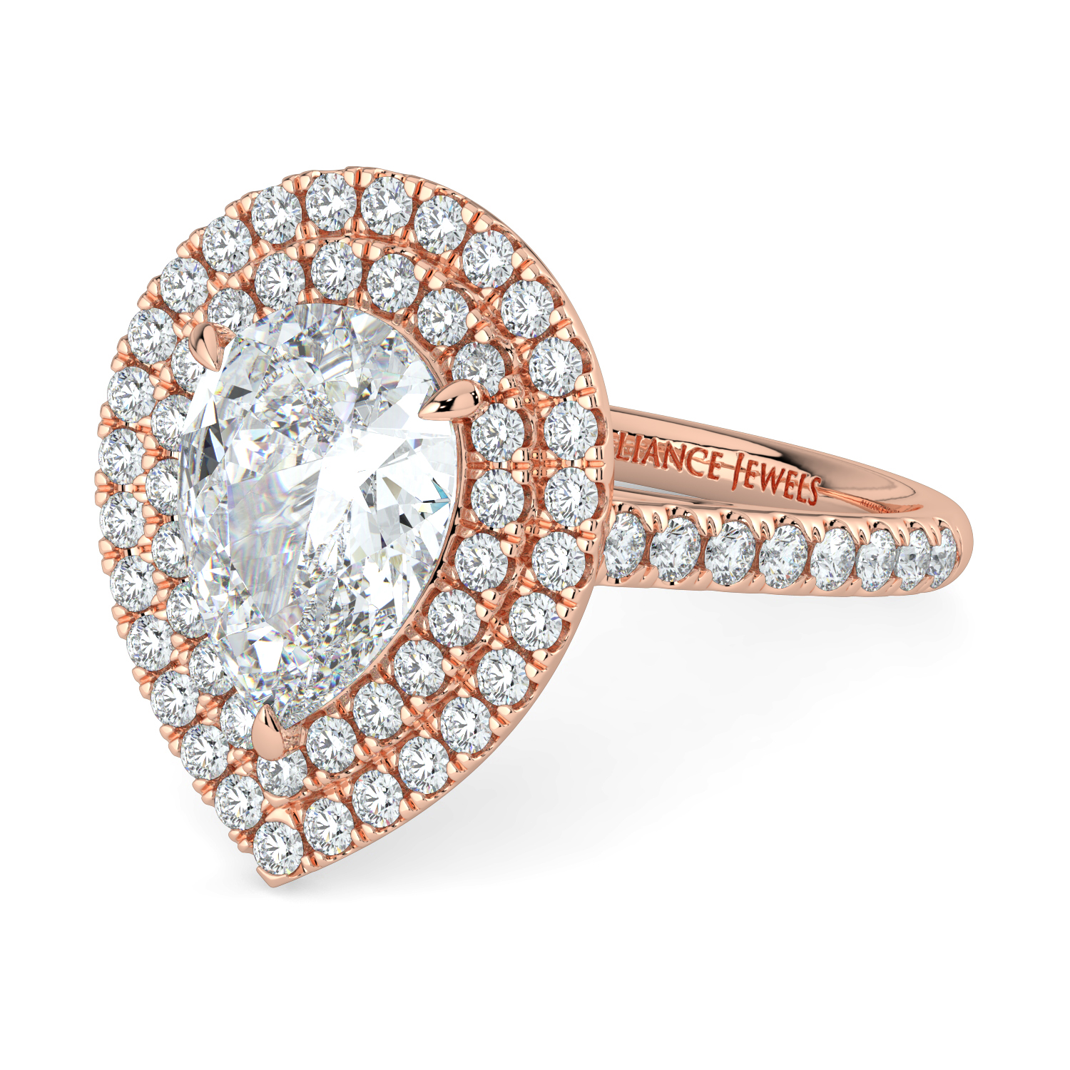 Pear Double Halo Diamond Band