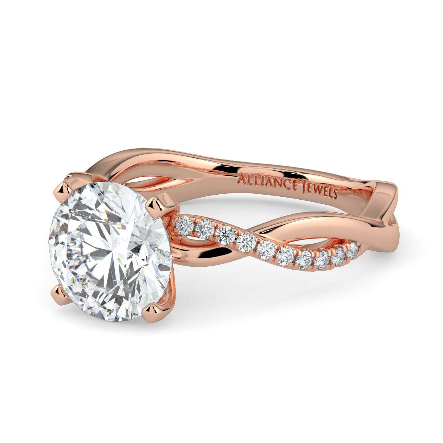 Round Twisted Engagment Ring with diamond band