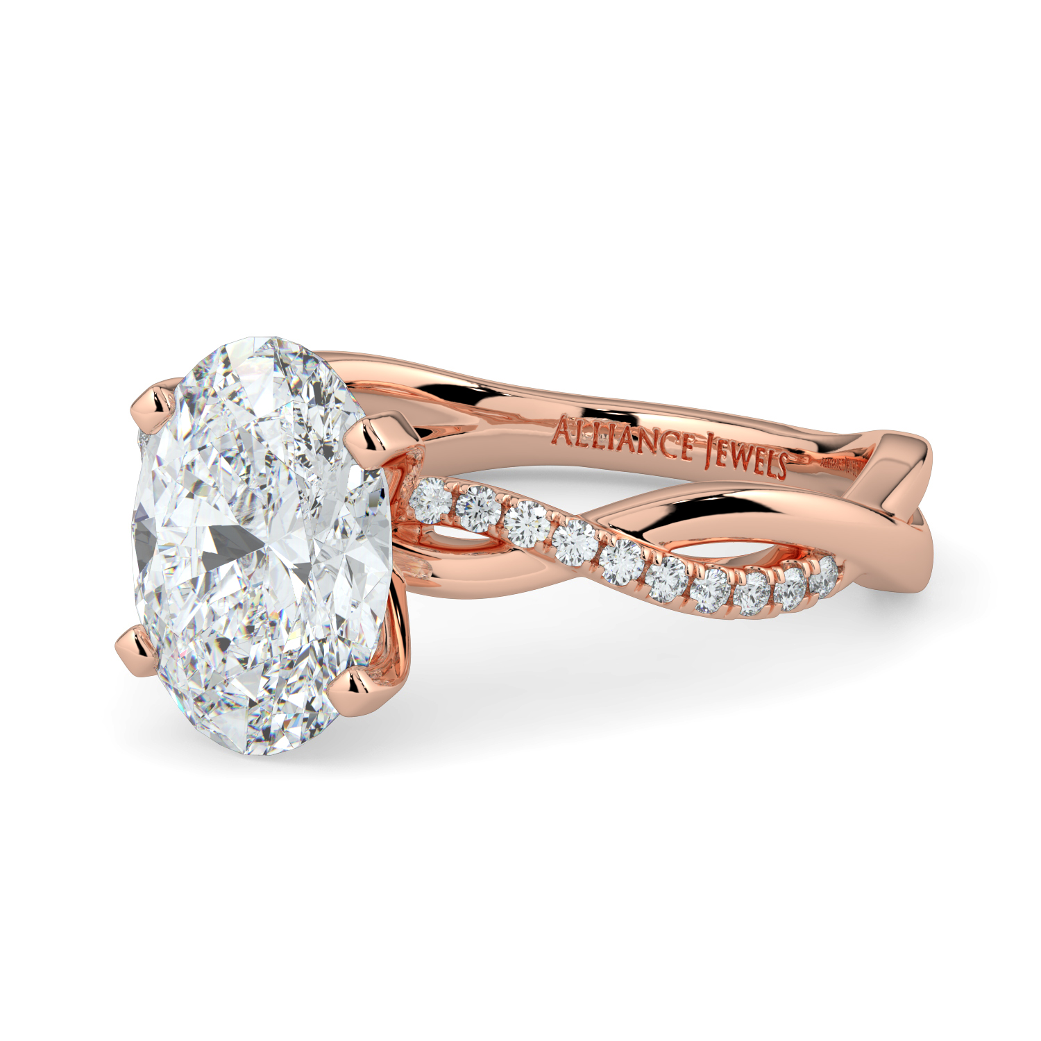 Oval Cut Twisted Engagment Ring with diamond band
