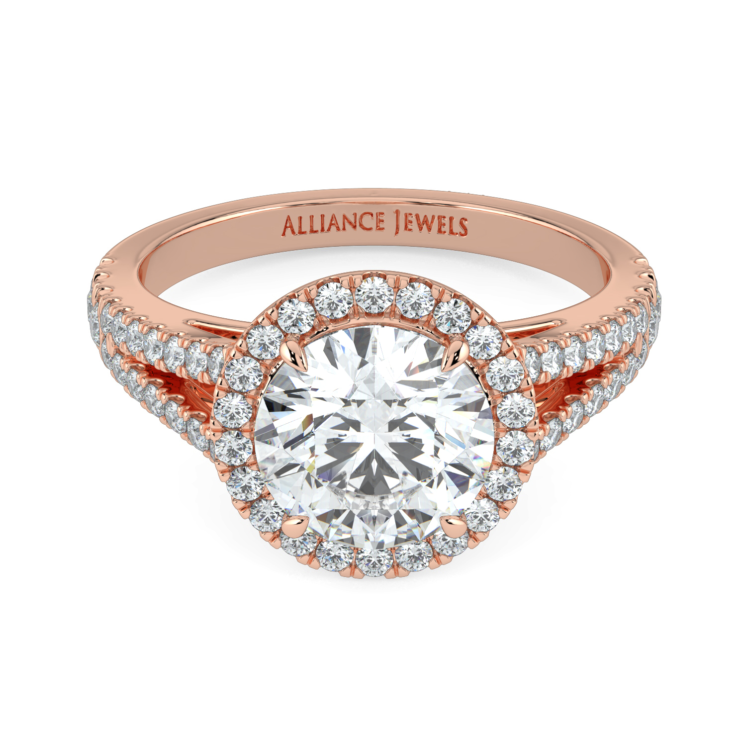 Round Classic Halo Diamond Split Band