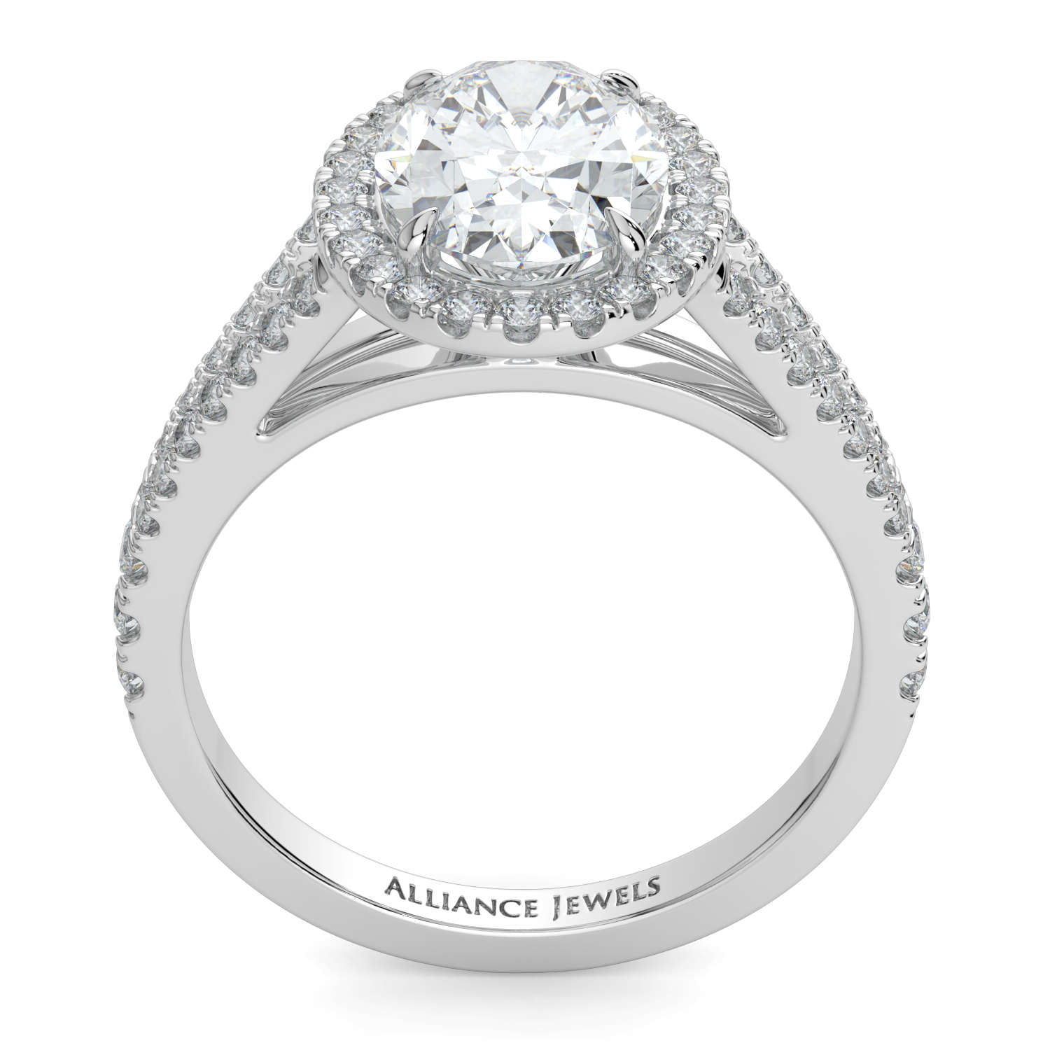 Oval Cut Classic Halo Diamond Split Band