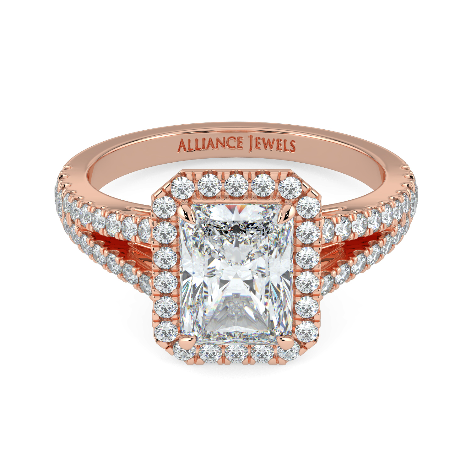 Radiant Cut Classic Halo Diamond Split Band
